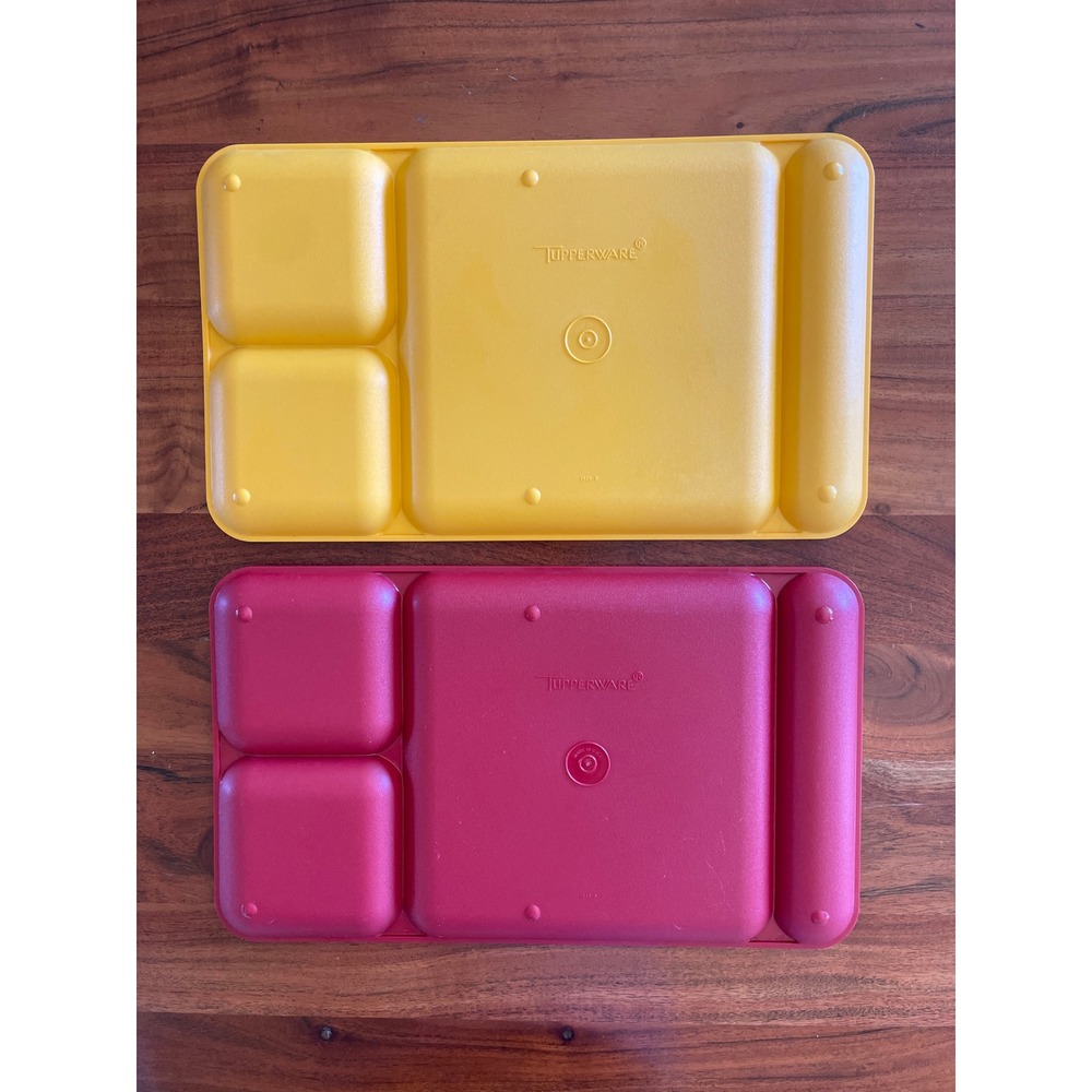 Vintage Tupperware Divided Lunch Trays Set of 2 Red Yellow 4 Compartment 1532-8 - Picture 2 of 2